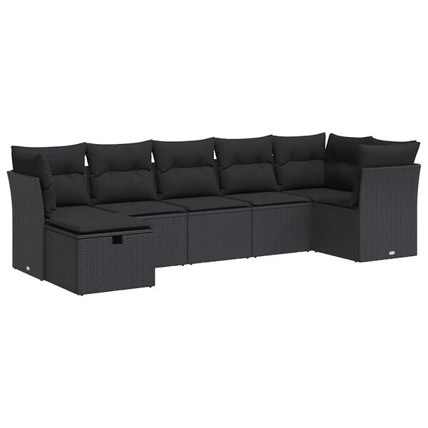 vidaXL Salon de jardin 7 Pièces avec coussins noir résine tressée