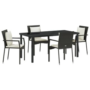 vidaXL Ensemble de salle à manger de jardin de 5 pièces avec coussins en poly rotin noir