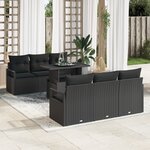 Ensemble de Canapé de Jardin de 7 Pièces avec Coussins Rattan Poly Noir