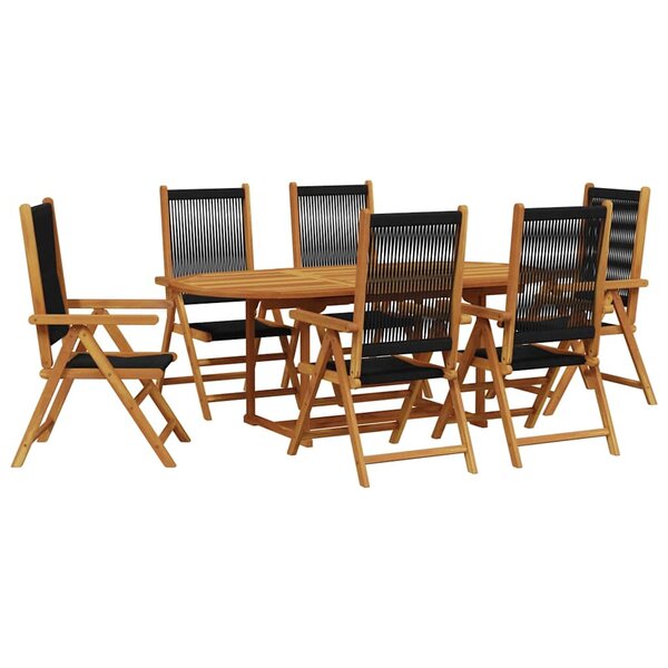 vidaXL Ensemble à Manger de jardin 7Pièces noir polypropylène bois massif