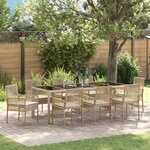 Ensemble de salle à manger de jardin 9 pièces avec coussins en poly rattan beige