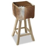 vidaXL Tabouret de bar cuir de chèvre et bois de teck solide