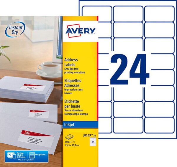 Etiquettes pour timbres - 63,5 x 33,9 mm - Jet d'encre - J8159