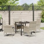 Ensemble de Salle à Manger 5 Pièces avec Coussins Gris Clair en Rattan Poly