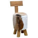 vidaXL Tabouret cuir de chèvre et Bois de teck solide