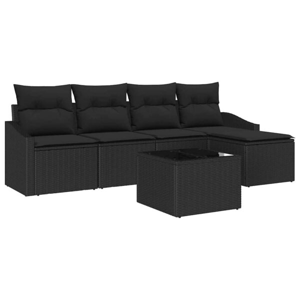 vidaXL Ensemble de Canapés avec coussin 6 Pièces Noir polyrotin