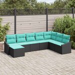 vidaXL Ensemble de Canapés avec coussin 8 Pièces Noir polyrotin
