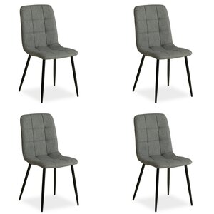 Lot de 4 chaises de salle a manger en tissu aspect lin gris  pieds metal noir