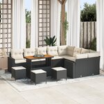 Ensemble de canapés de jardin de 13 pièces avec coussins noir en poly rattan