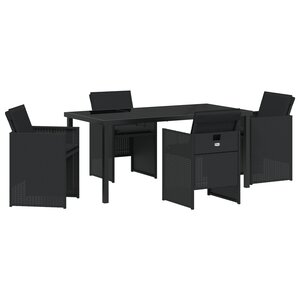 vidaXL Ensemble de repas de jardin 5 pièces avec coussins en Rattan Poly noir