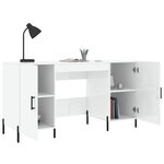 Bureau table poste de travail meuble d'ordinateur informatique étude brillant 140 x 50 x 75 cm bois d'ingénierie blanc 02_0023539