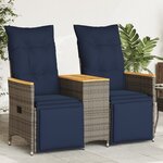 vidaXL Canapé de jardin inclinable 2 places avec Table en résine tressée grise