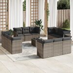vidaXL Salon de jardin avec coussins 13 Pièces gris résine tressée