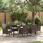 Ensemble de salle à manger de jardin 7 pièces avec coussins en poly rotin marron