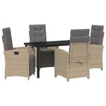 Set de salle à manger jardin de 5 pièces avec coussins en rotin poly beige