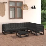 vidaXL Salon de jardin 7 Pièces avec coussins noir bois de pin massif