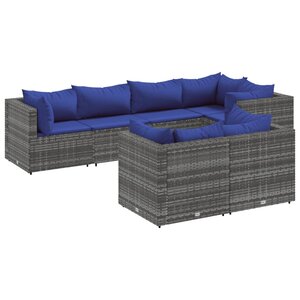 vidaXL Salon de jardin 7 Pièces avec coussins Gris Résine tressée