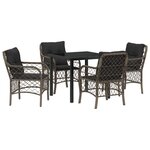 vidaXL Ensemble de 5 Chaises de Salle à Manger de Jardin avec Coussins Gris Poly Rattan