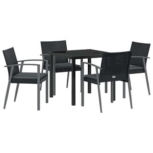 vidaXL Ensemble de salle à manger pour jardin 5 Pièces Noir Poly rotin