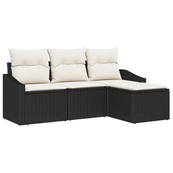 vidaXL Ensemble de canapé jardin 4 pièces avec coussins noirs en poly rattan