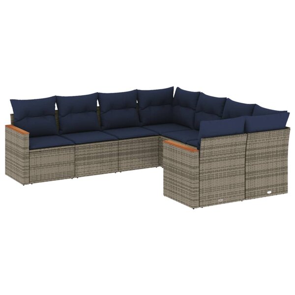 vidaXL Salon de jardin 8 Pièces avec coussins gris résine tressée