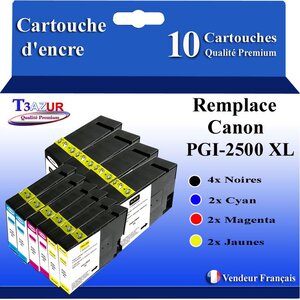 T3AZUR -10x Cartouches compatibles avec Canon PGI2500XL PGI-2500 XL pour Canon Maxify IB-4050 IB-4150 MB-5050 MB-5150 MB-5155 MB-5350 MB-5450 MB-5455