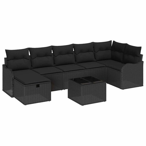 vidaXL Ensemble de canapé de jardin avec coussin 8 Pièces Noir Poly rotin
