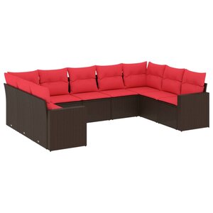 vidaXL Salon de jardin avec coussins 9 Pièces marron résine tressée