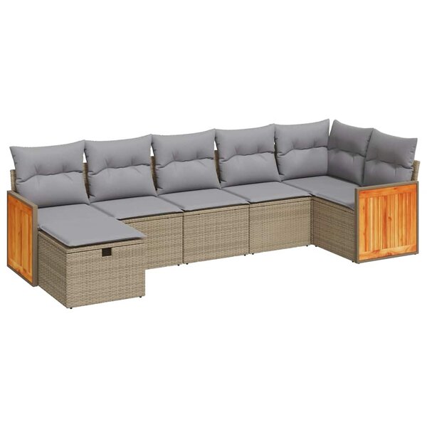 vidaXL Salon de jardin avec coussins 7 Pièces beige résine tressée