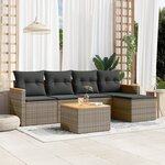 vidaXL Salon de jardin 6 Pièces avec coussins gris résine tressée
