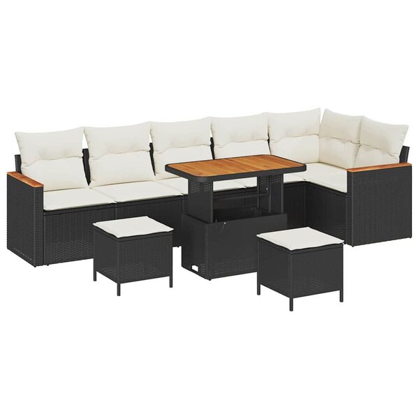 vidaXL Ensemble de canapé de jardin avec coussin 9 Pièces Noir Poly rotin
