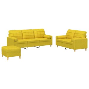 vidaXL Ensemble de canapés 3 Pièces avec coussins jaune clair tissu