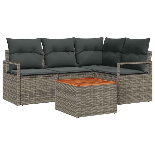 vidaXL Ensemble de canapé de jardin avec coussin 5 Pièces Gris Poly rotin