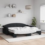 vidaXL Lit de jour avec lit gigogne noir 90x200 cm tissu