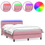 vidaXL Sommier à lattes de lit avec matelas et LED rose 140x210 cm velours