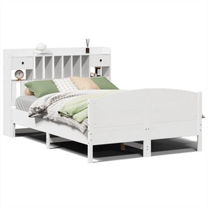 vidaXL Lit bibliothèque sans matelas blanc 160x200 cm bois pin massif