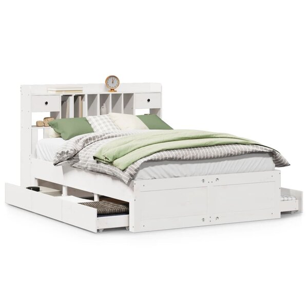 vidaXL Lit bibliothèque sans matelas blanc 140x200 cm bois pin massif
