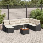 vidaXL Ensemble de canapé de jardin 9 pièces avec coussins noir en poly rattan acacia