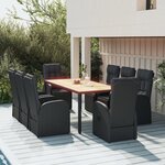 vidaXL Ensemble à manger de jardin 9 Pièces Noir Poly rotin et acacia