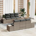 vidaXL Ensemble de canapé de jardin 7 pièces avec coussins gris poly rattan acacia