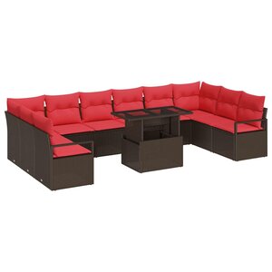 vidaXL Ensemble de canapé de jardin 11 Pièces Marron Poly rotin