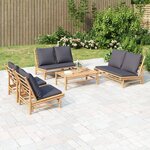 vidaXL Salon de jardin 5 Pièces avec coussins gris foncé bambou