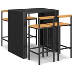 vidaXL Ensemble de bar jardin 5 Pièces noir poly rotin/bois massif acacia