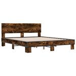 vidaXL Cadre de lit chêne fumé 150x200 cm bois d'ingénierie et métal