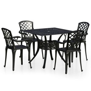 Ensemble de bistro jardin meuble extérieur terrasse 5 pièces aluminium coulé noir 02_0013537