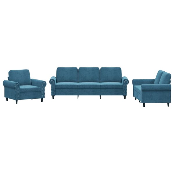 vidaXL Ensemble de canapés 3 Pièces avec coussins Bleu Velours