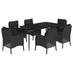 vidaXL Ensemble à manger de jardin coussins 7Pièces Noir Résine tressée