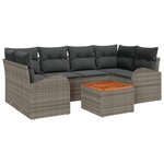 Ensemble de canapés de jardin de 7 pièces avec coussins gris poly rattan acacia