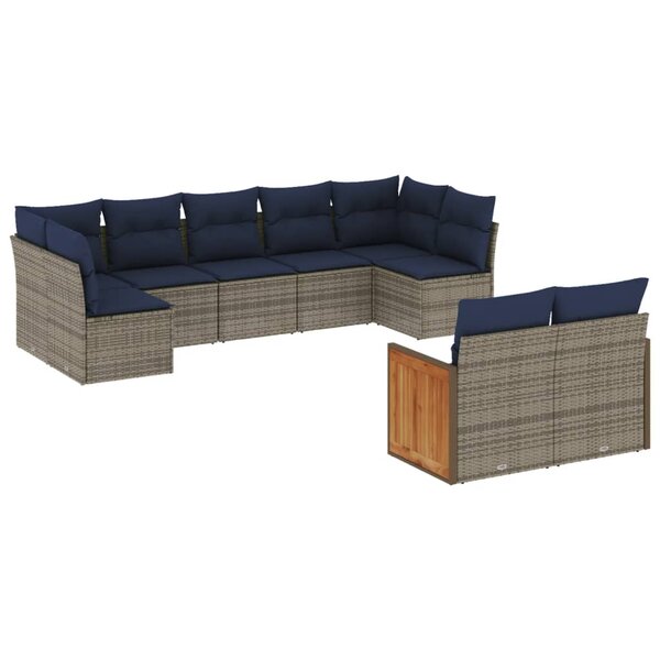 vidaXL Salon de jardin 9 Pièces avec coussins gris résine tressée