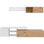 Ensemble meuble TV réversible JULIA - Mélaminé blanc et chêne - 2 Portes abattantes - 194 x 57 x 109 cm